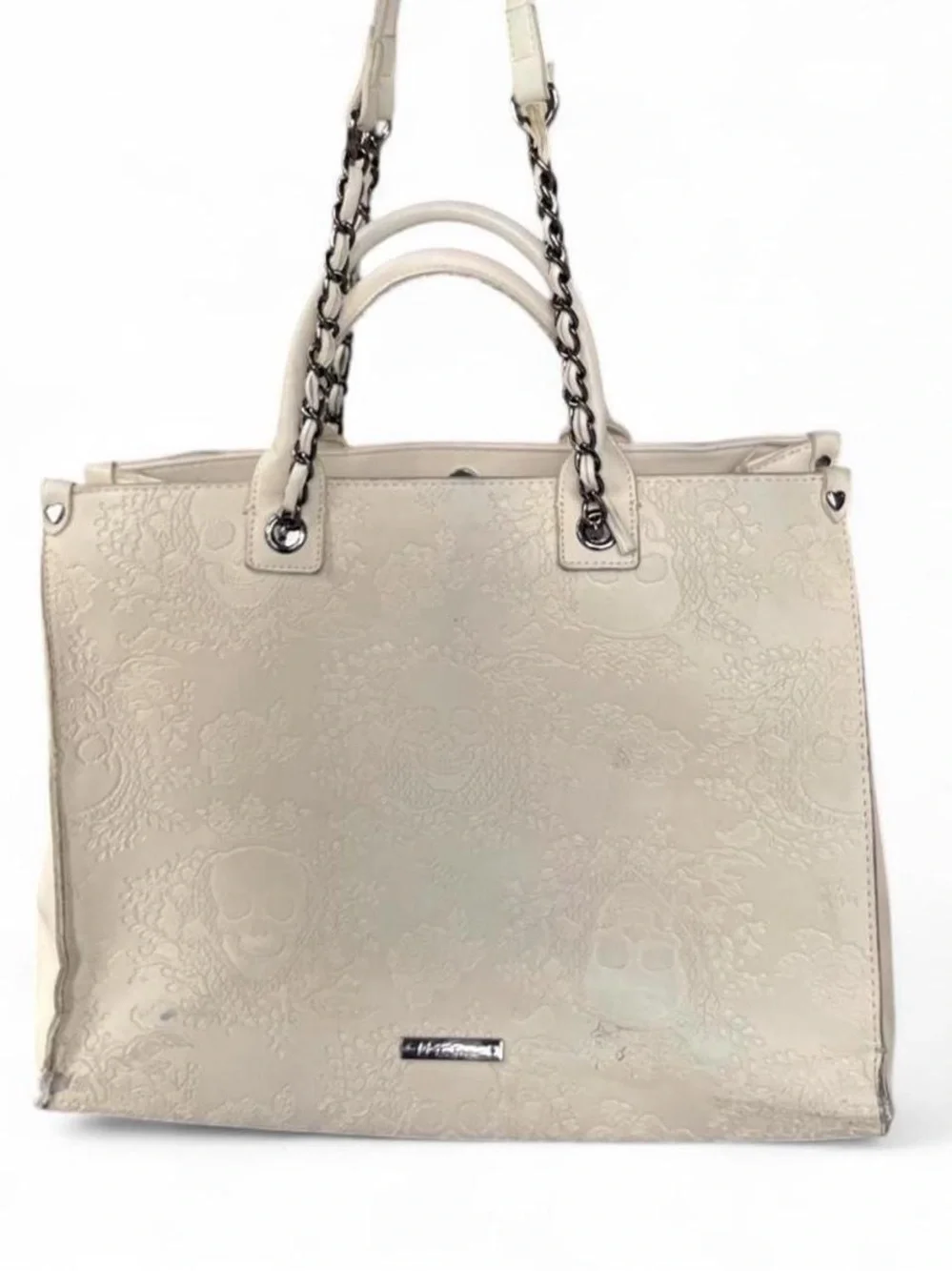 Betsey Johnson XOKiara Skull Tote Bag Cream Embossed Y2K Goth